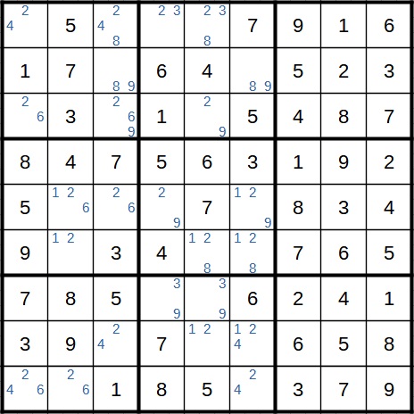 Beispiel 1 für einen XY-Wing in Sudoku